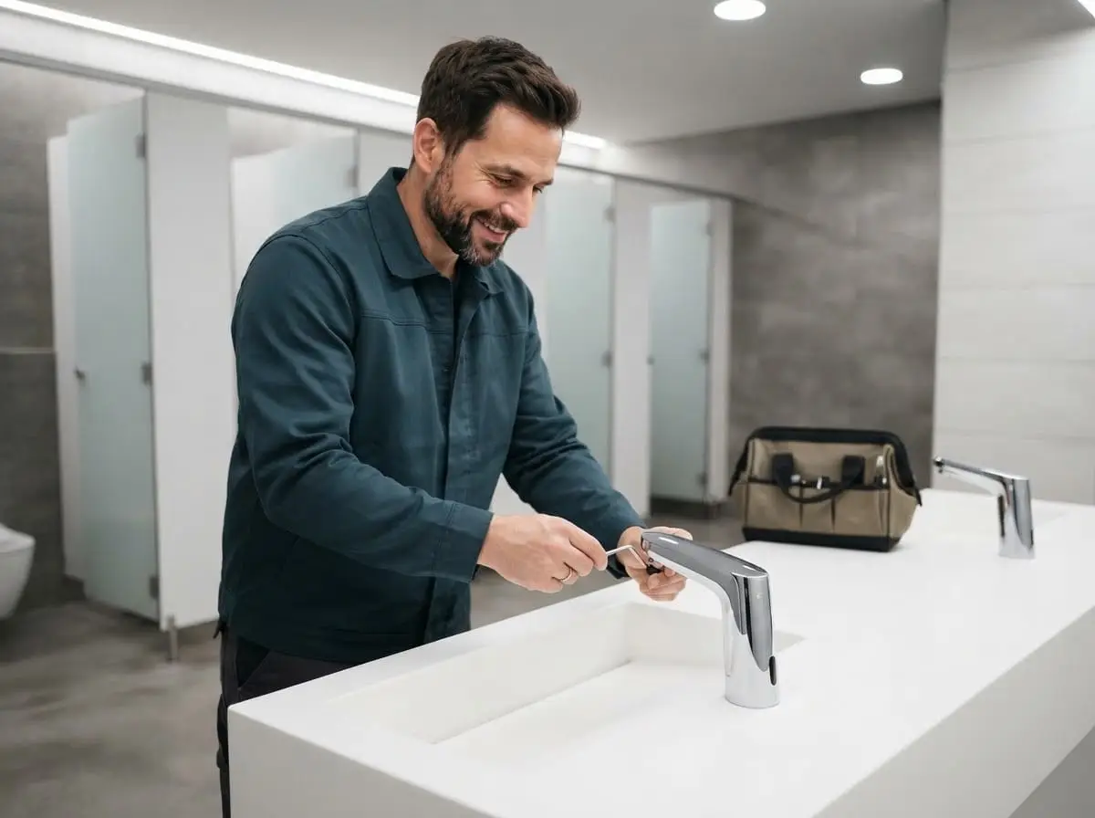 Klempner für Gewerbe: Wartung der Armaturen in einem Firmen-WC